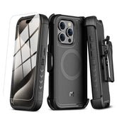 MyBat Pro Maverick Series MagSafe Case with Holster and Tempered Glass for Apple iPhone 15 Pro